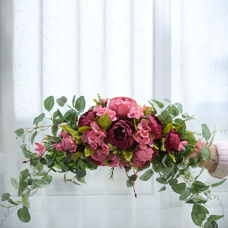 Artificial Flower Row Wreath Arch Backdrop Garland DIY Wedding Home Decor 60CM