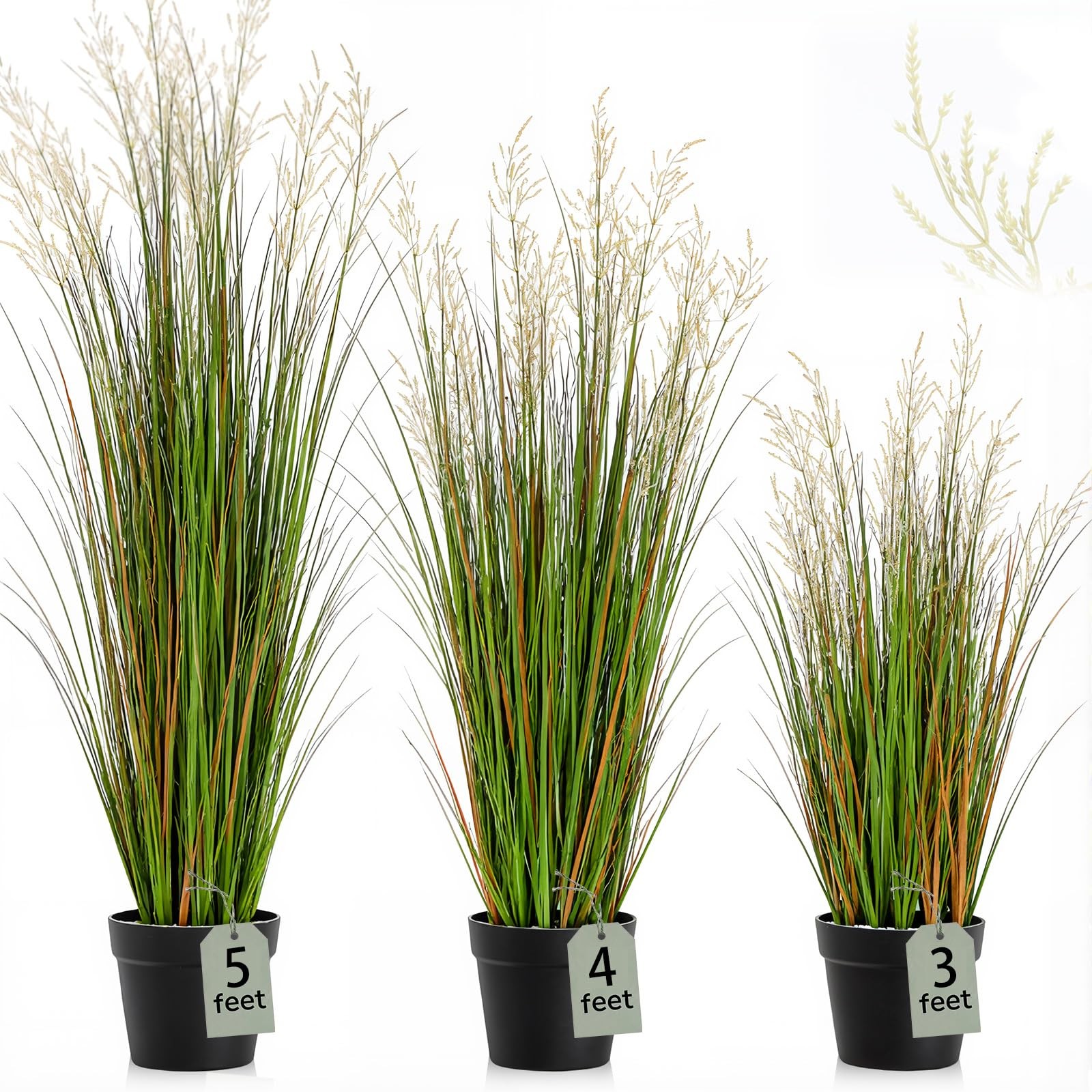3 Pcs 3/4/5 ft Tall Artificial Grass Plant Potted Artificial Greenery Floor P…