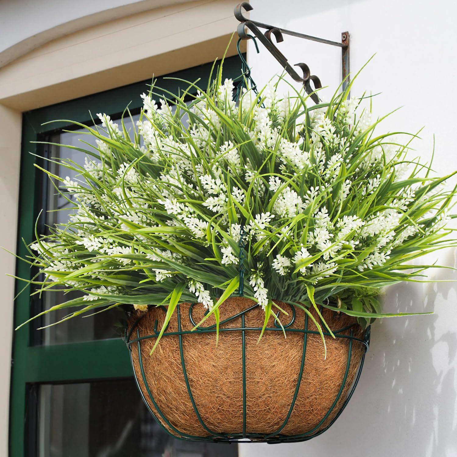 20 Bundles of White Artificial Outdoor Monkey Grass with Flowers
