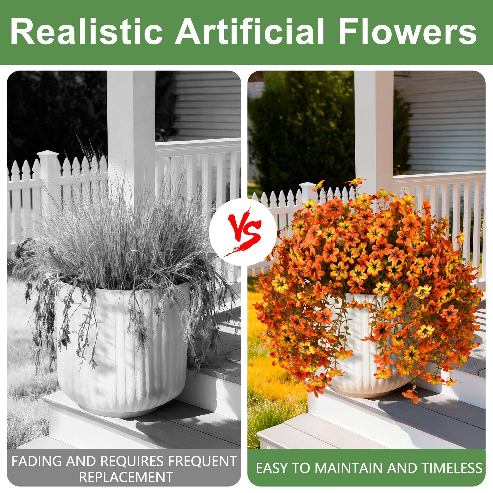 Artificial Hanging Flowers for Outdoors, 2 Pcs Fake Hanging Plant Fall Decora…