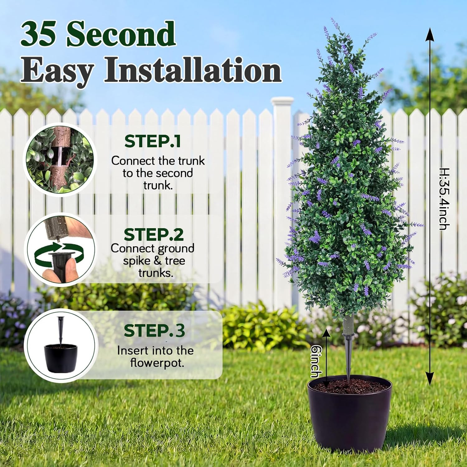 Set of 2 – 3Ft Lavender Artificial Topiary Trees for Indoor/Outdoor Decor