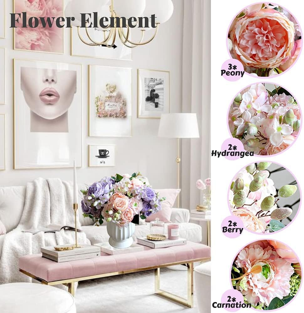 Artificial Peony Flower 2Pcs Silk Peonies Fake Peony Flowers Floral Arrangements