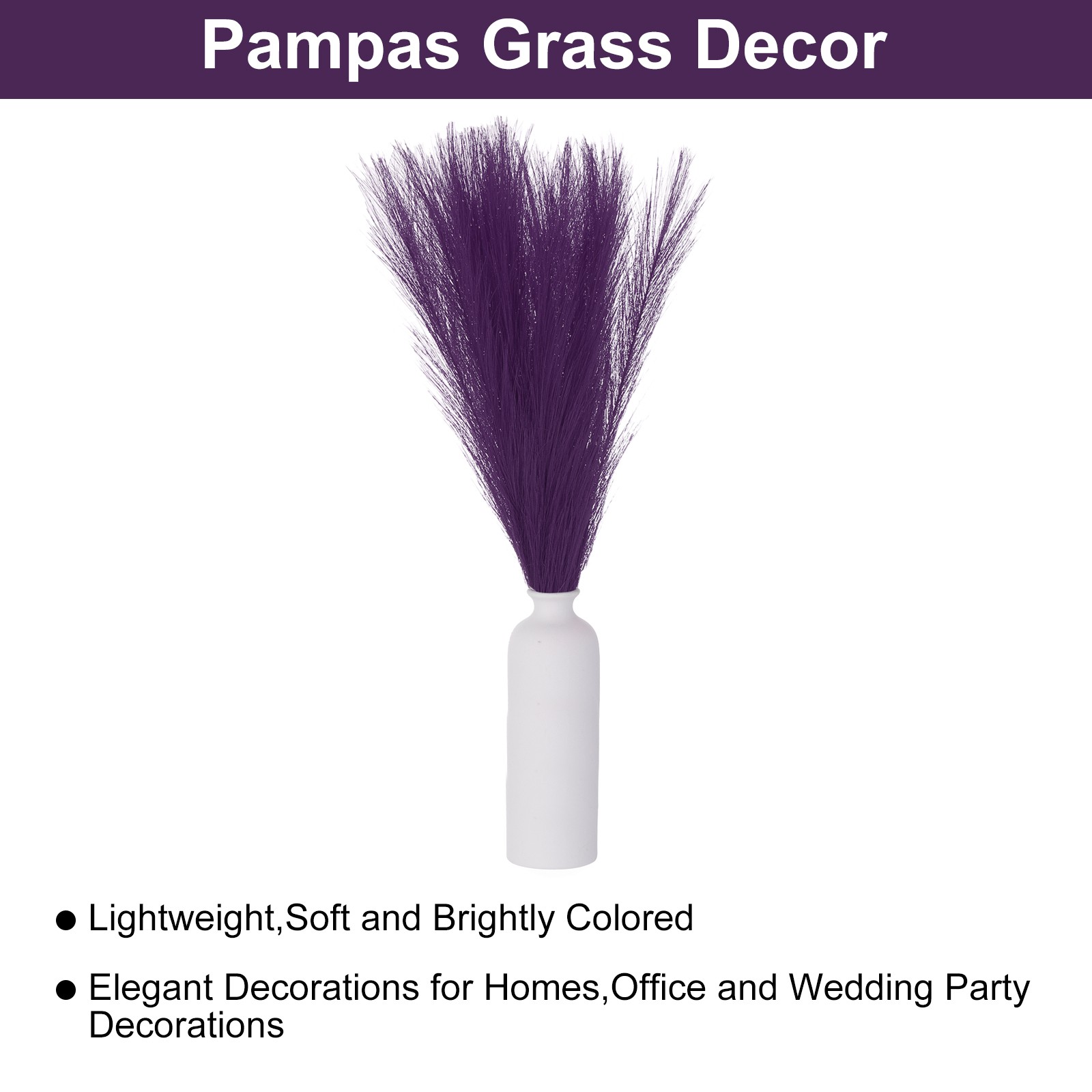 30PCS Faux Pampas Grass Decor, 24″/61cm Artificial Fluffy Grass Stems, Purple