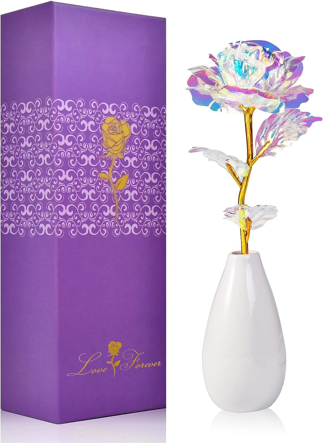 Artificial Rose Flower With Ceramic Vase Gift For Her Mom Wife Girlfriend