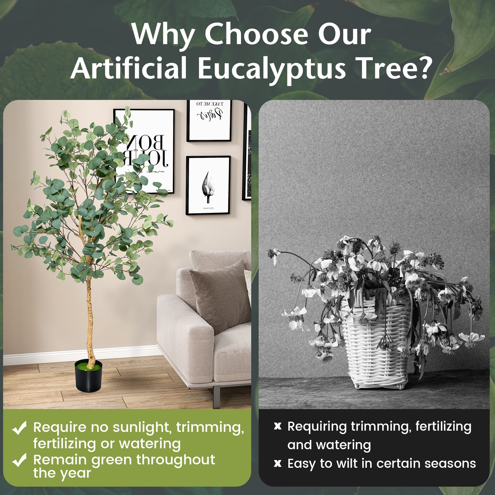 5.5FT Artificial Tree Fake Eucalyptus Tree for Living Room Office Home Decor
