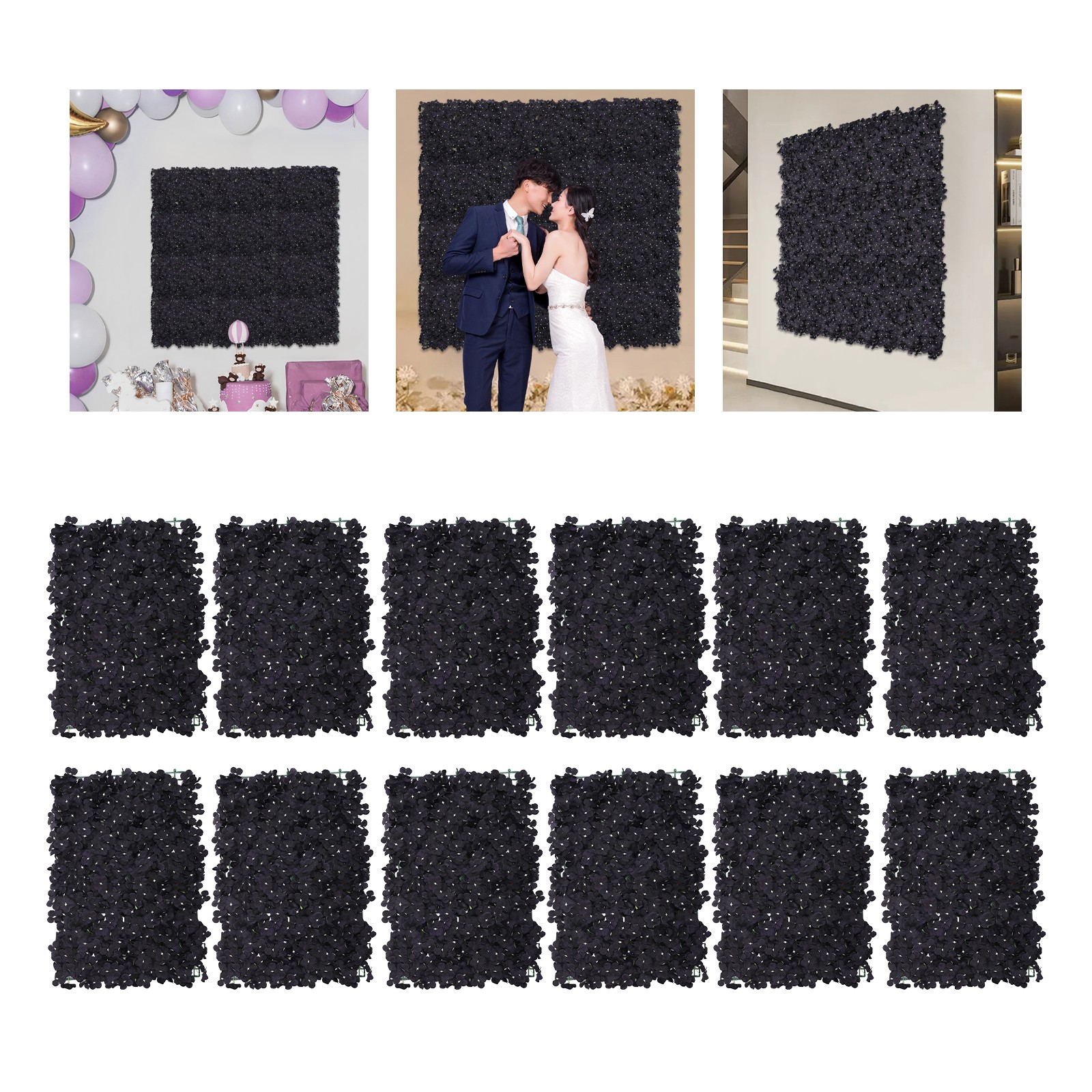 3D Flower Wall Panels-12pcs Artificial Flower Wall Background Silk Cloth Wedding