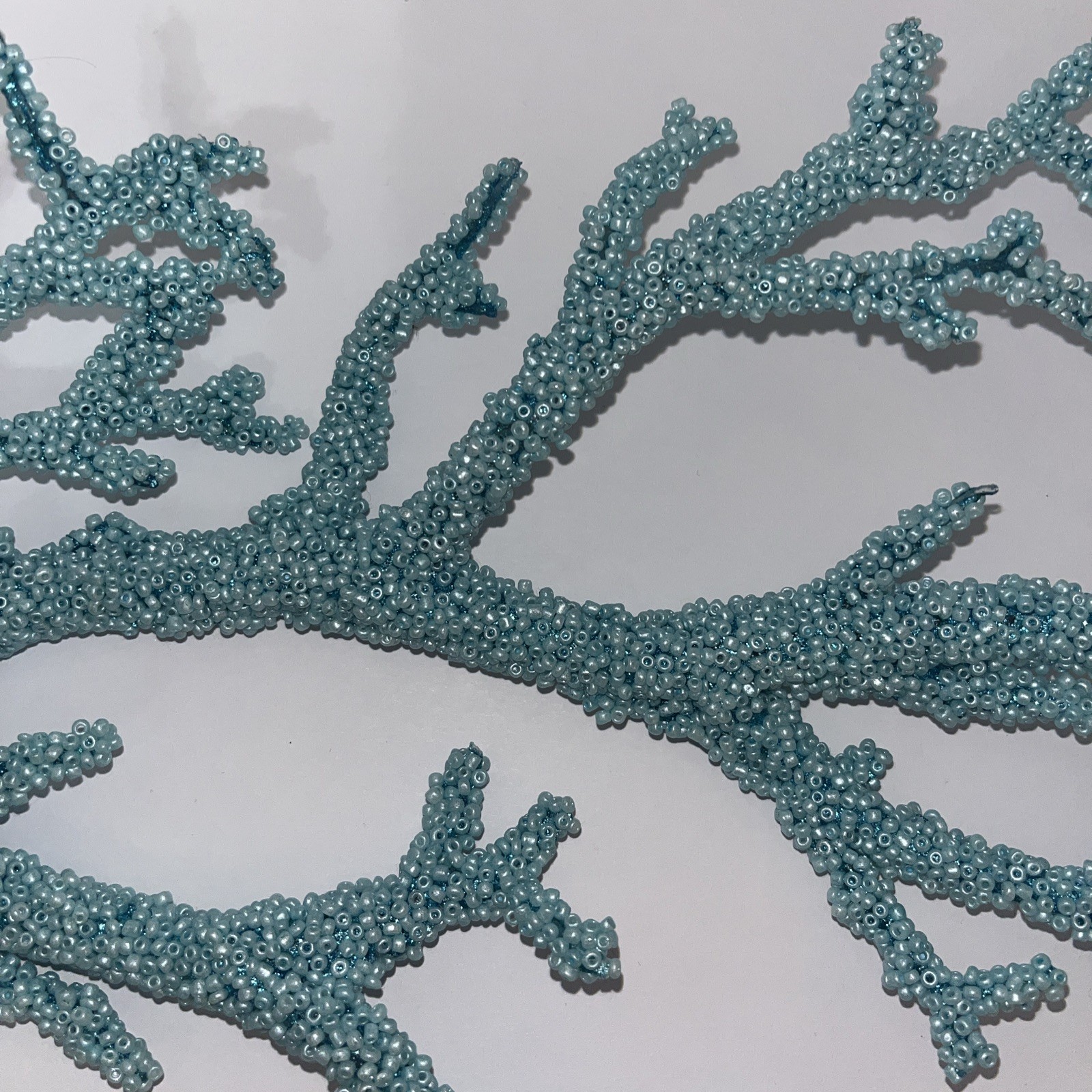 Lot Of 3 Glittered Beaded Twig Branch Spray Blue Coral Nautical Branch Florals