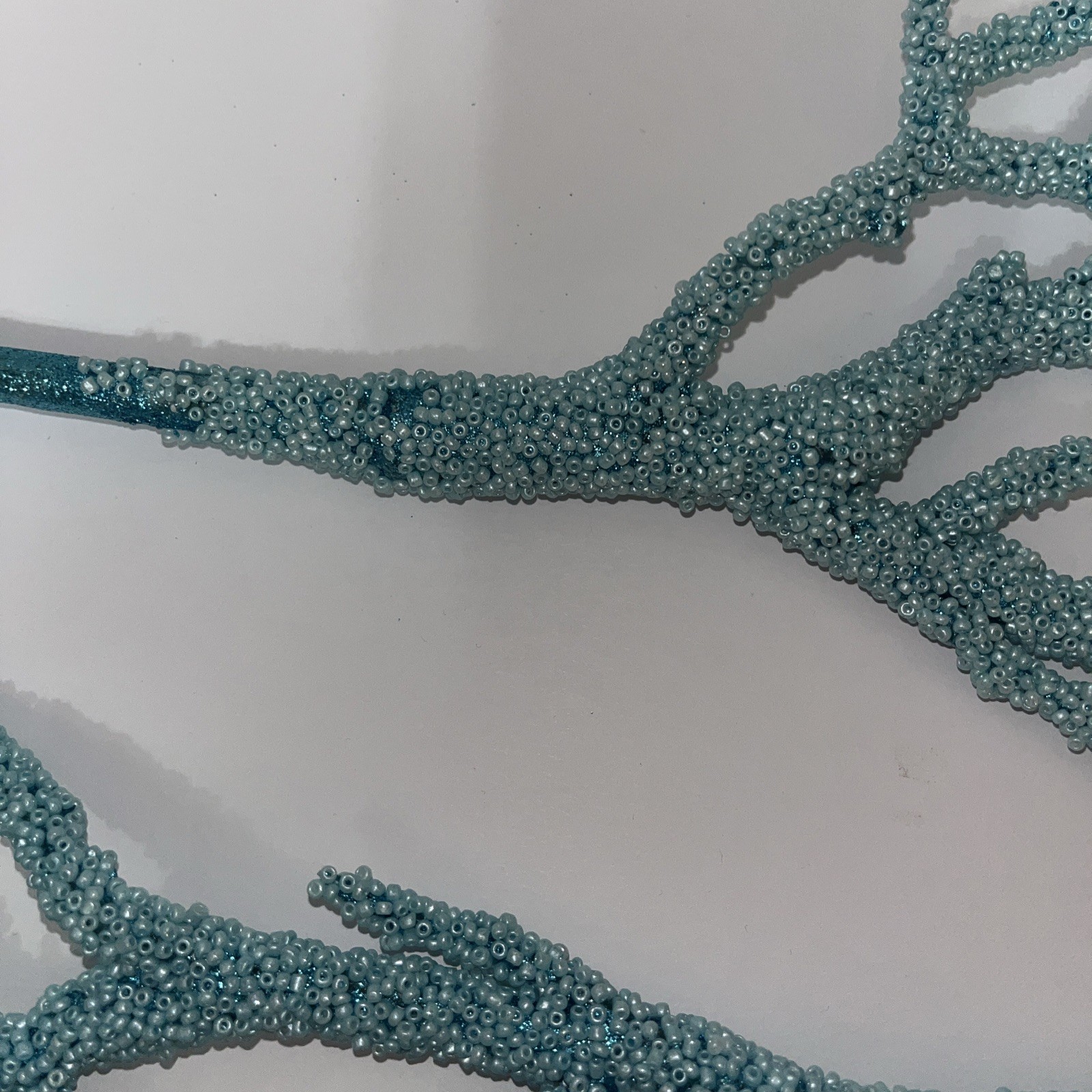 Lot Of 3 Glittered Beaded Twig Branch Spray Blue Coral Nautical Branch Florals