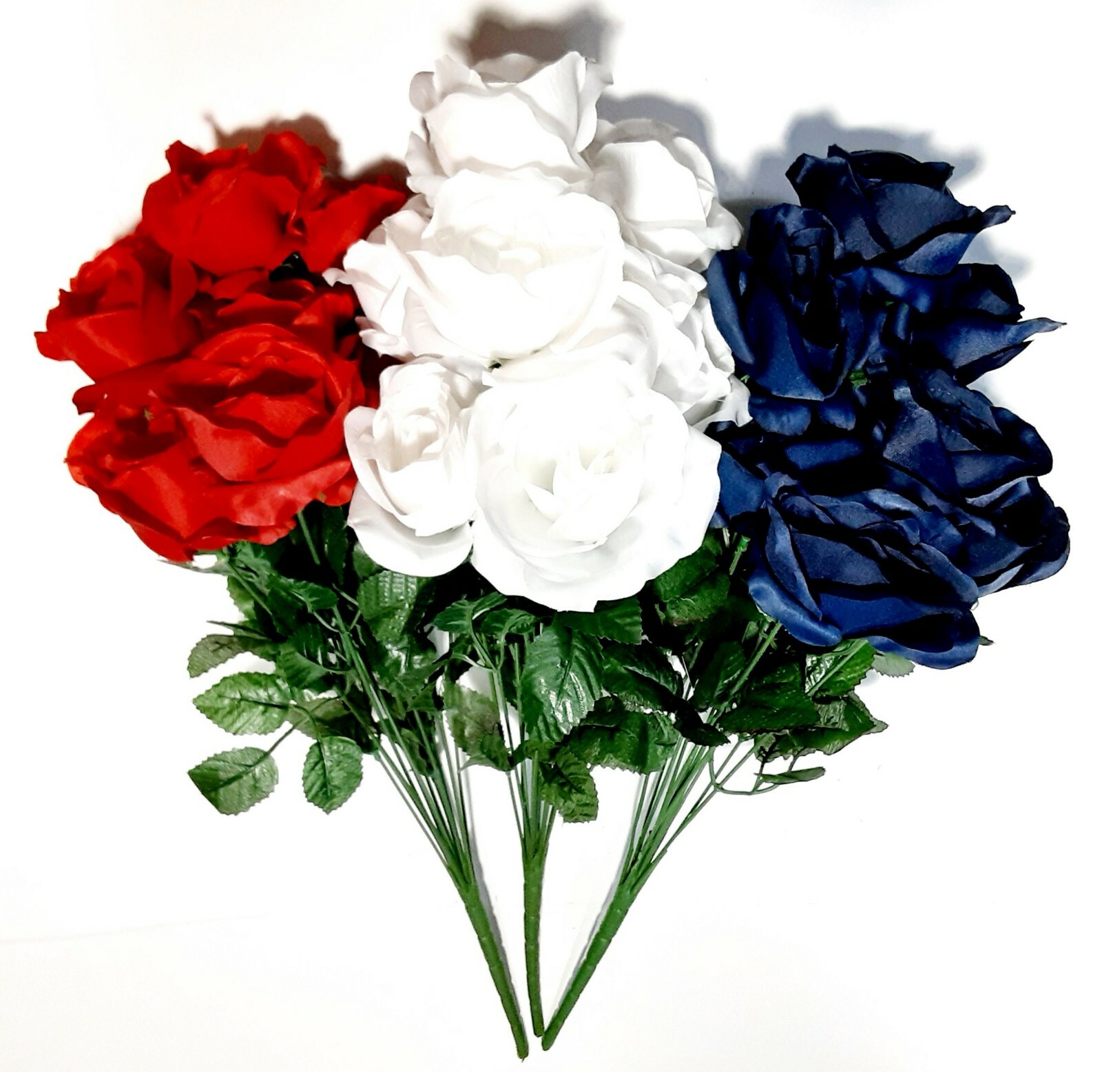 (3 Bushes) 36 Roses 20″ Bush USA Patriotic Red White & Blue Silk Flower Home US