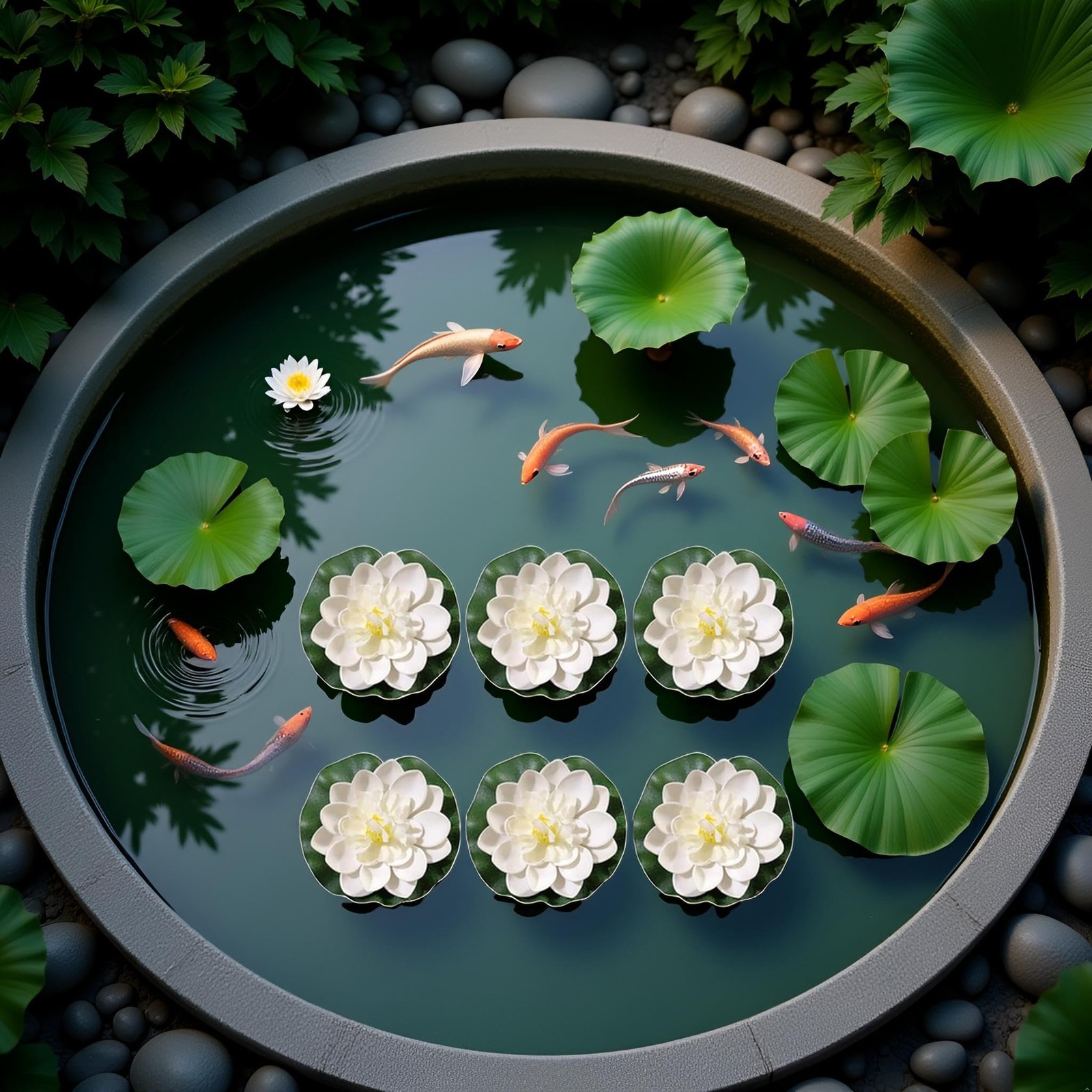 Tnyvm 6 Pcs White Artificial Lotus Flowers Large Floating Lotus Faux Water Li…
