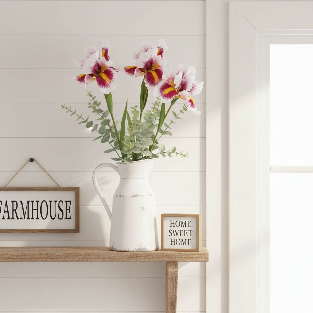 Faux Iris Flower Stems White Pink Yellow Floral Stems Artificial Flowers Cottage