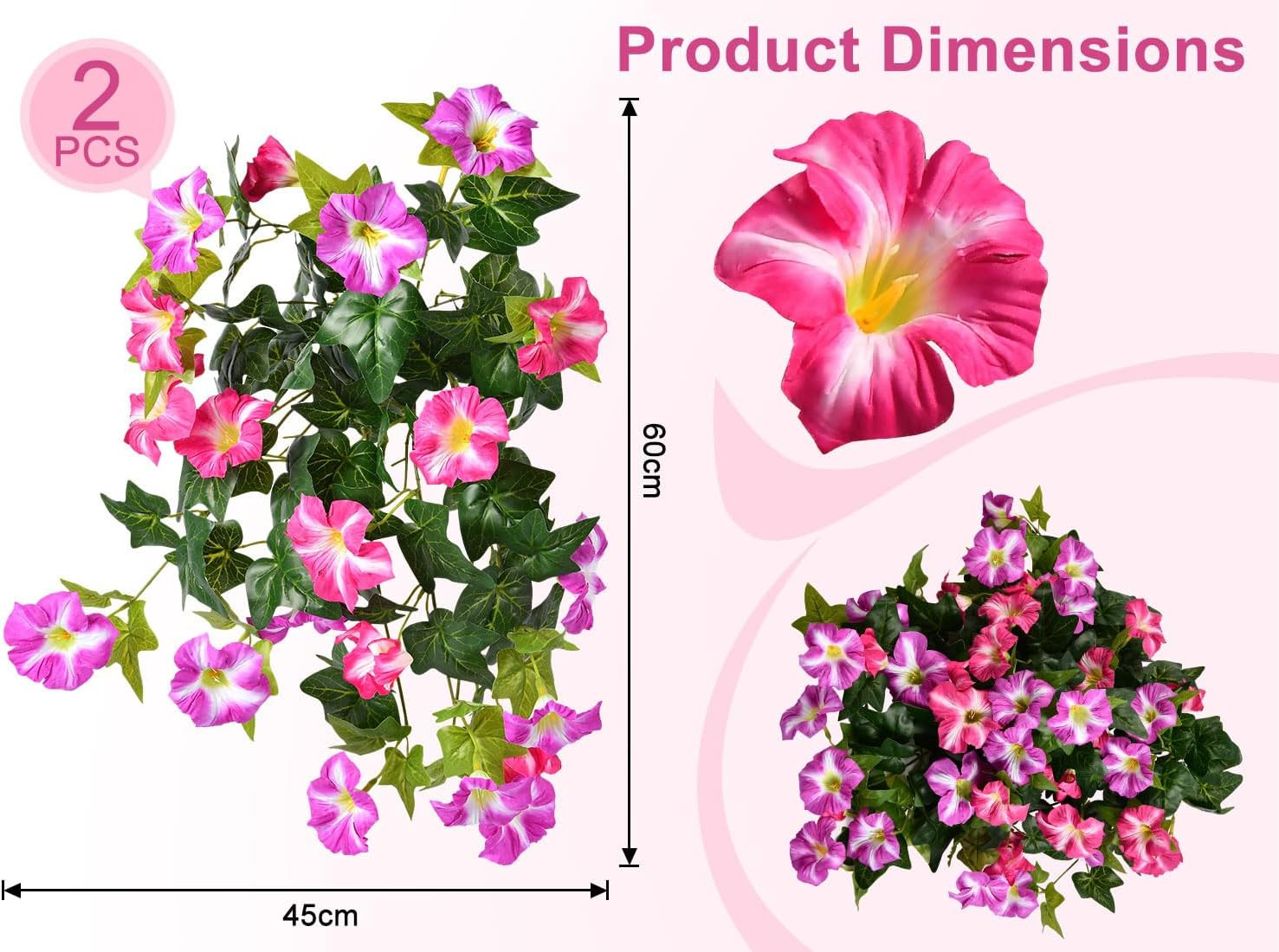 UV Resistant Artificial Petunias – 2 Packs Realistic Silk Flowers for Outdoors