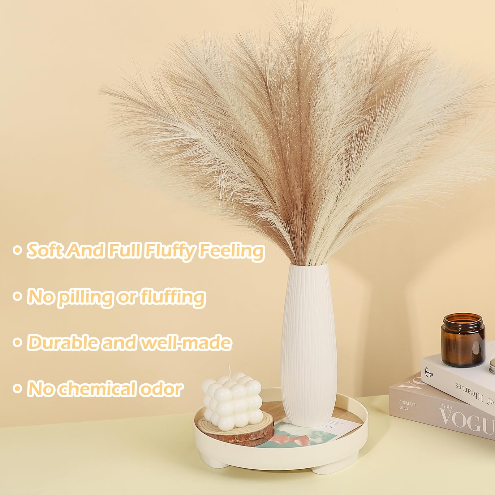 30 PCS 21.7 Inch Fluffy Faux Short Brown Pampas Grass Vase Filler Decor