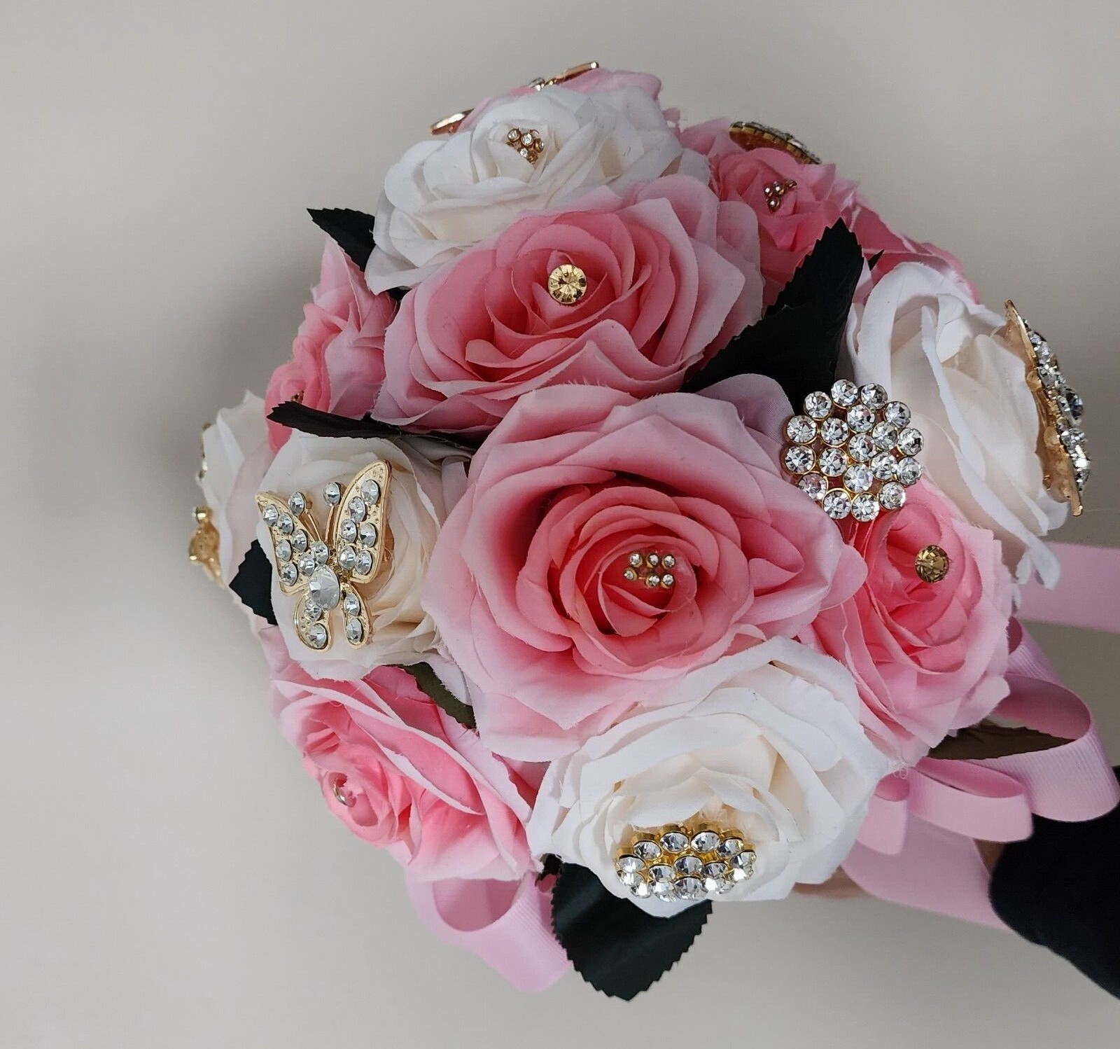 Pink & Ivory Luxury Bouquet with butterfly pendants for Quinceneras & Weddings
