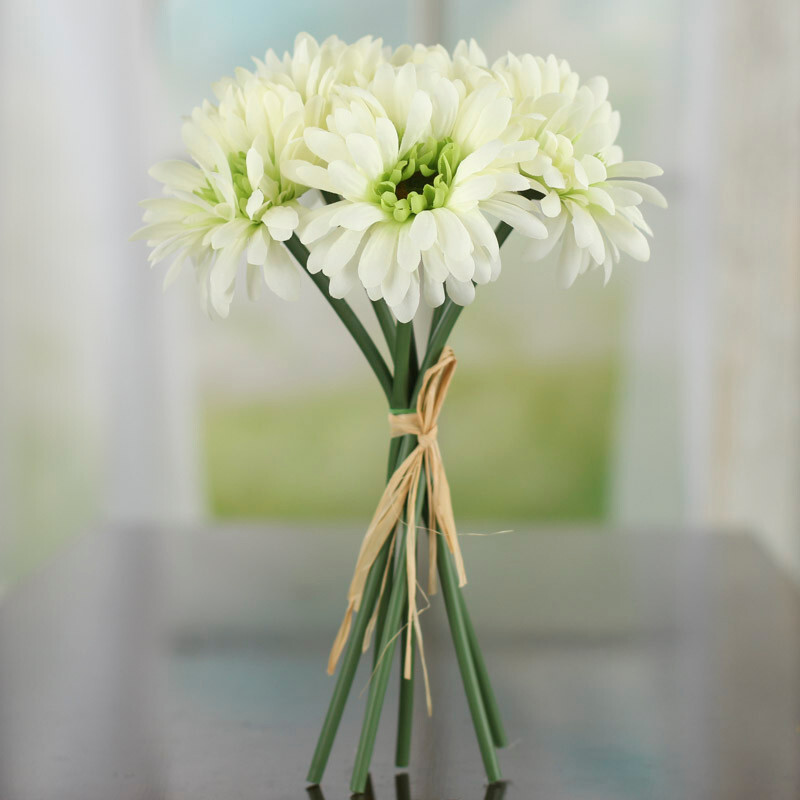 Set of 2 Cream Green Artificial Gerbera Daisy 10-1/2″ Bundles