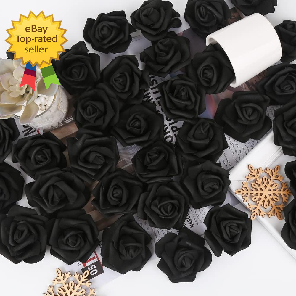200PCS Black Artificial Foam Rose Flower Heads 3 Inch DIY Wedding Decor Craft Se