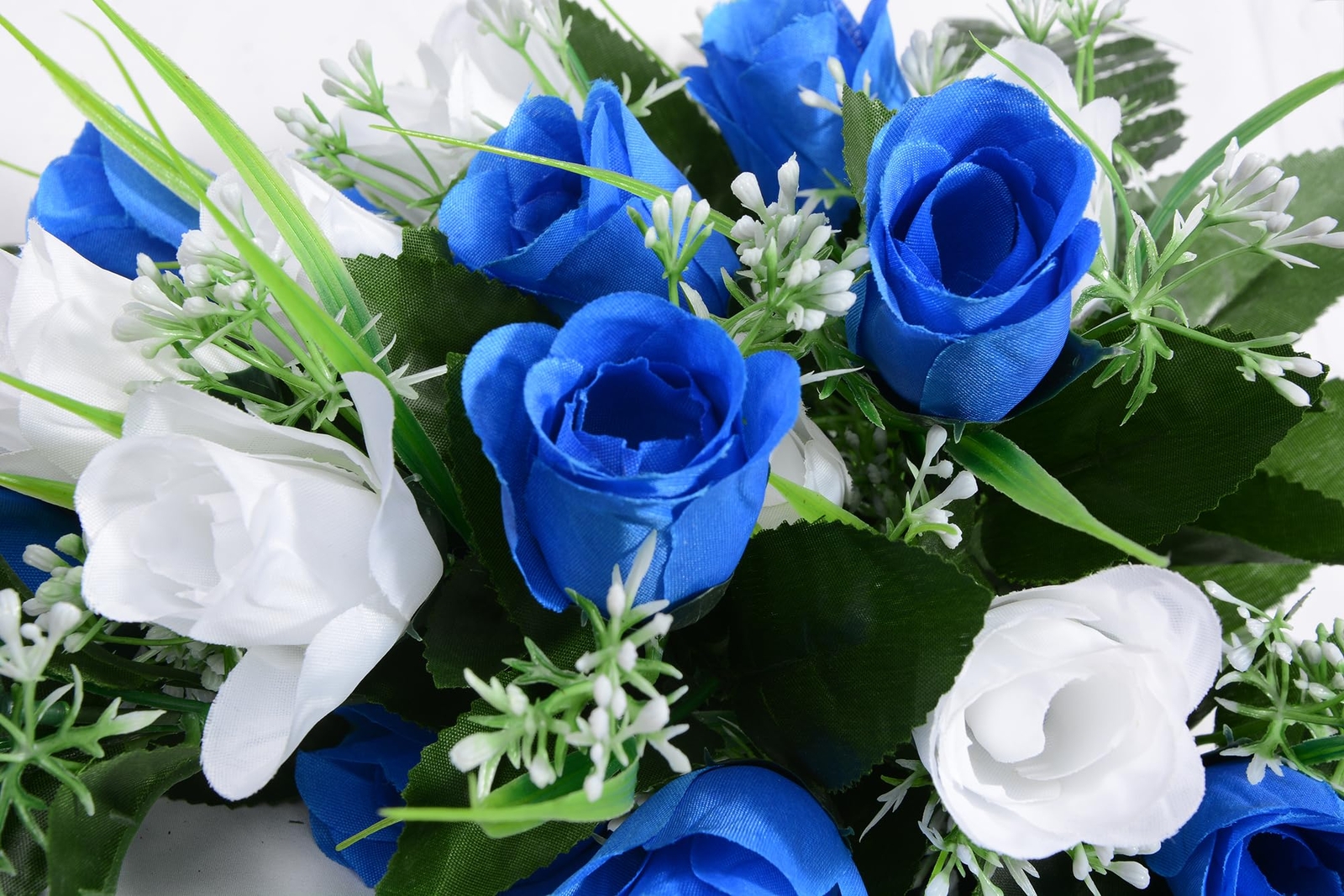 Artificial Cemetery Flowers Grave Memorial Flowers Set of 2 Dark Blue White