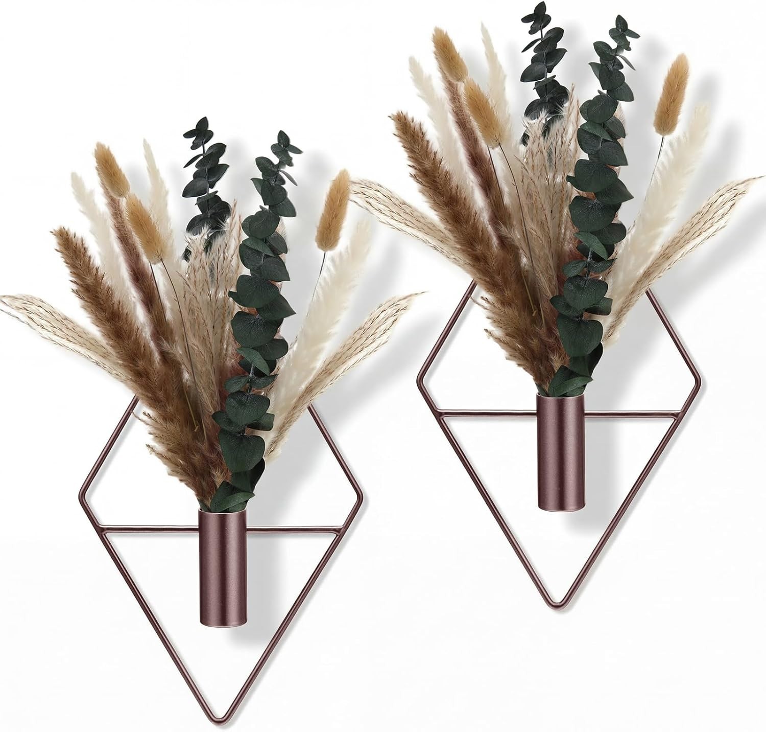 4 Pcs Hanging Planters with Artificial Pampas Metal Hanging Vase Indoor Plant…