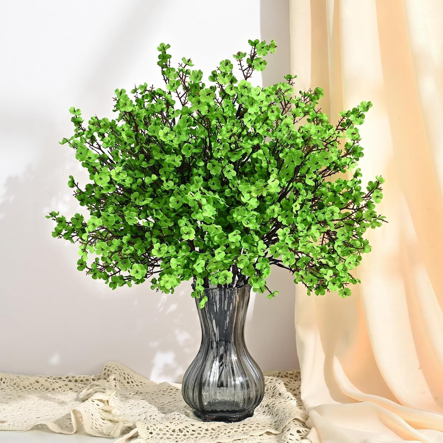 6 Pcs Fake Flowers Babys Breath Silk, Real Touch Green Artificial Flowers Bul…