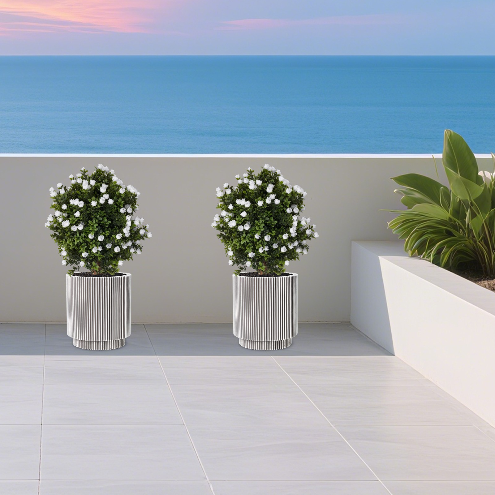 Set of 2 Artificial Ginkgo Biloba Trees with White Flowers for Indoor Outdoor