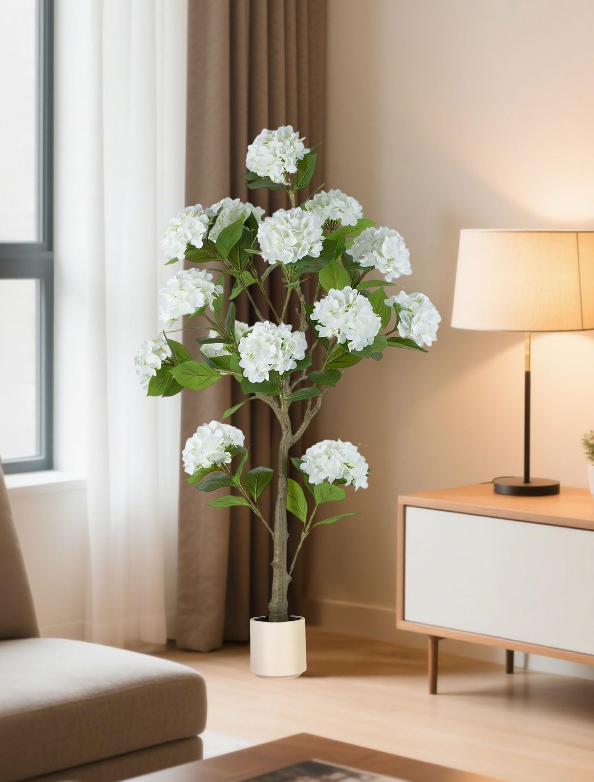 White Hydrangea Artificial Trees: 5ft Real Touch Faux Hydrangeas Flower Tree …