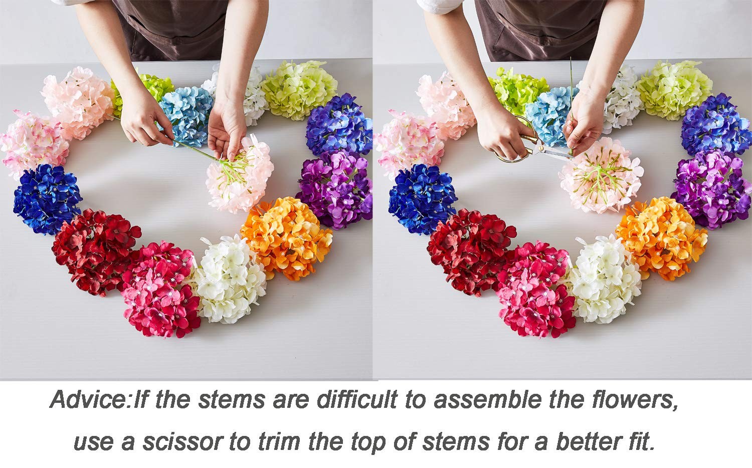 10pcs Artificial Hydrangea Flowers Blush Heads Fake Hydrangea Silk Flowers For W