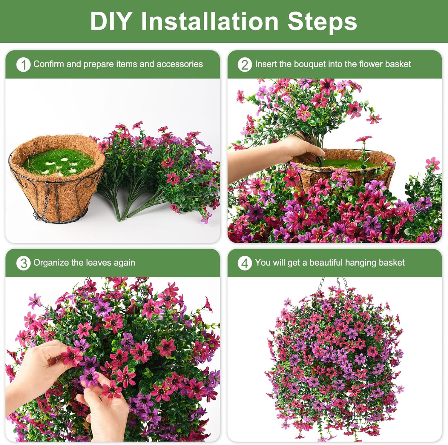 UV Resistant Faux Hanging Daisy Basket for Outdoor Spring/Summer Decor
