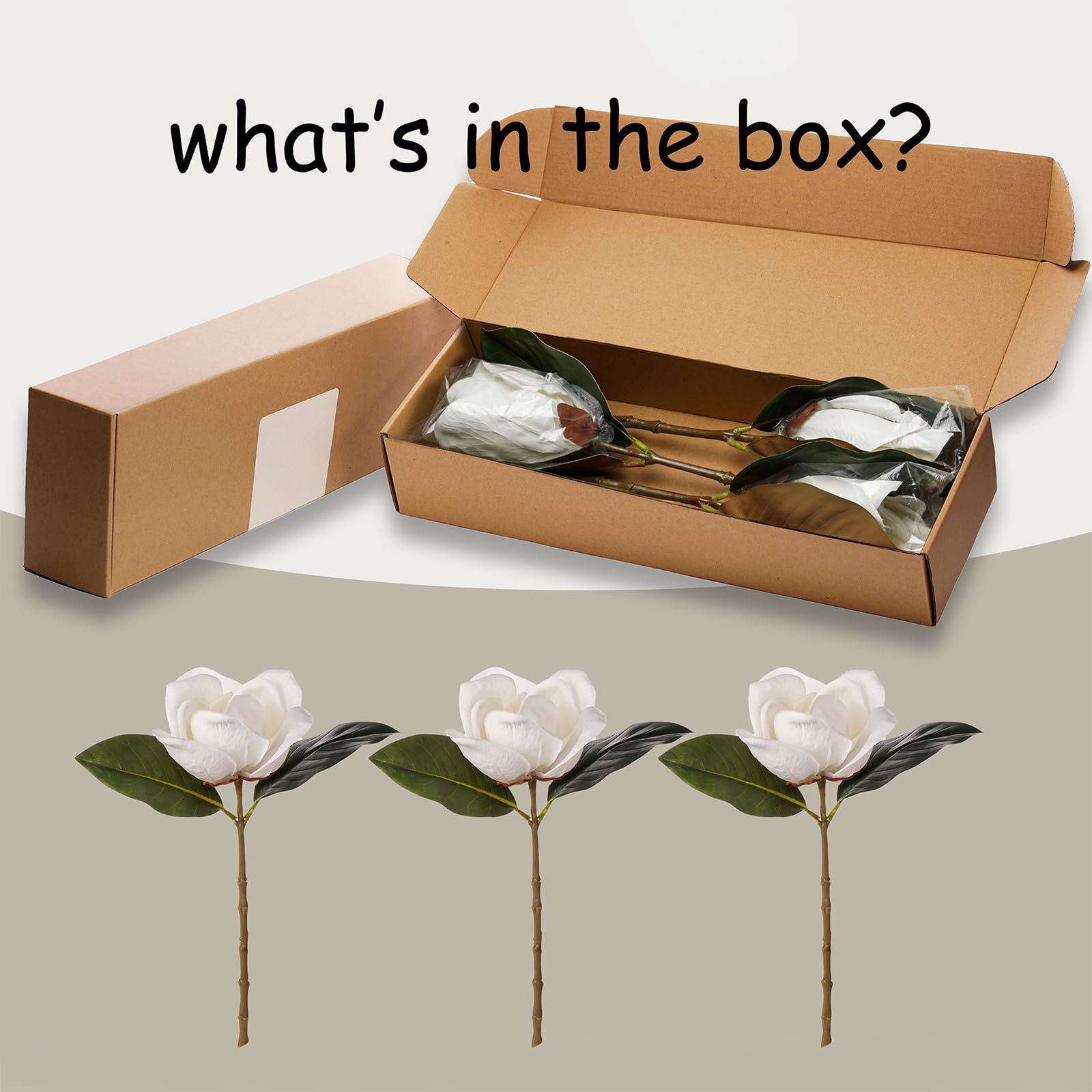 Faux Magnolia Grandiflora Stems, Creamy White, Real Touch, Table Arrangement
