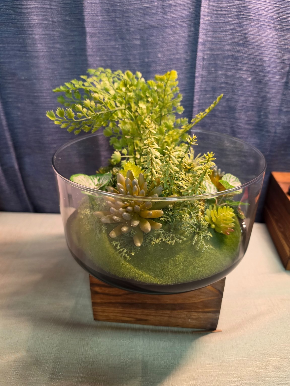 Faux Succulent Terrarium in Glass Bowl Modern Tabletop Home Decor