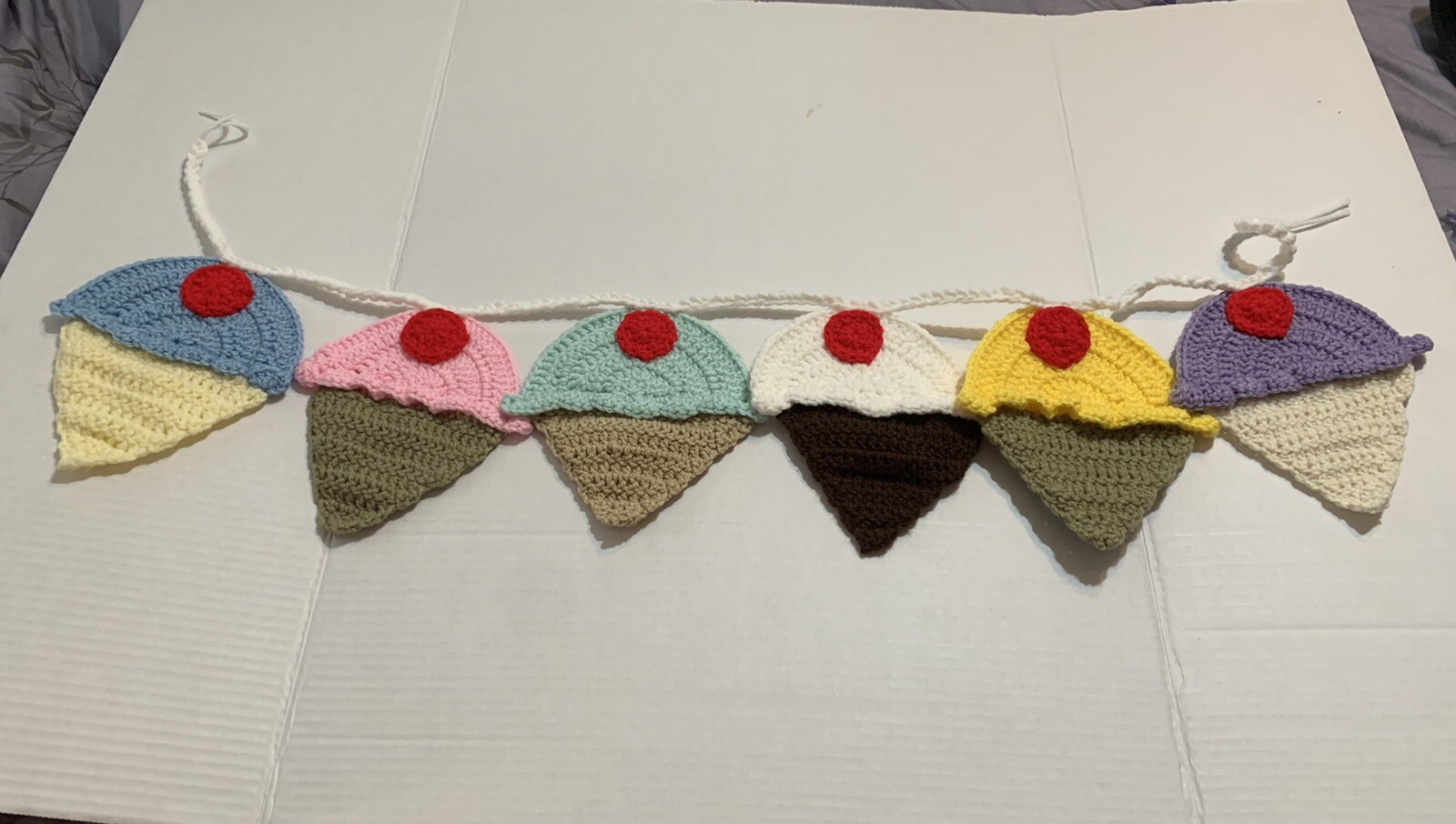 Ice Cream Garland Six Cones 7X6″ New Handmade Crochet 32″ Long 