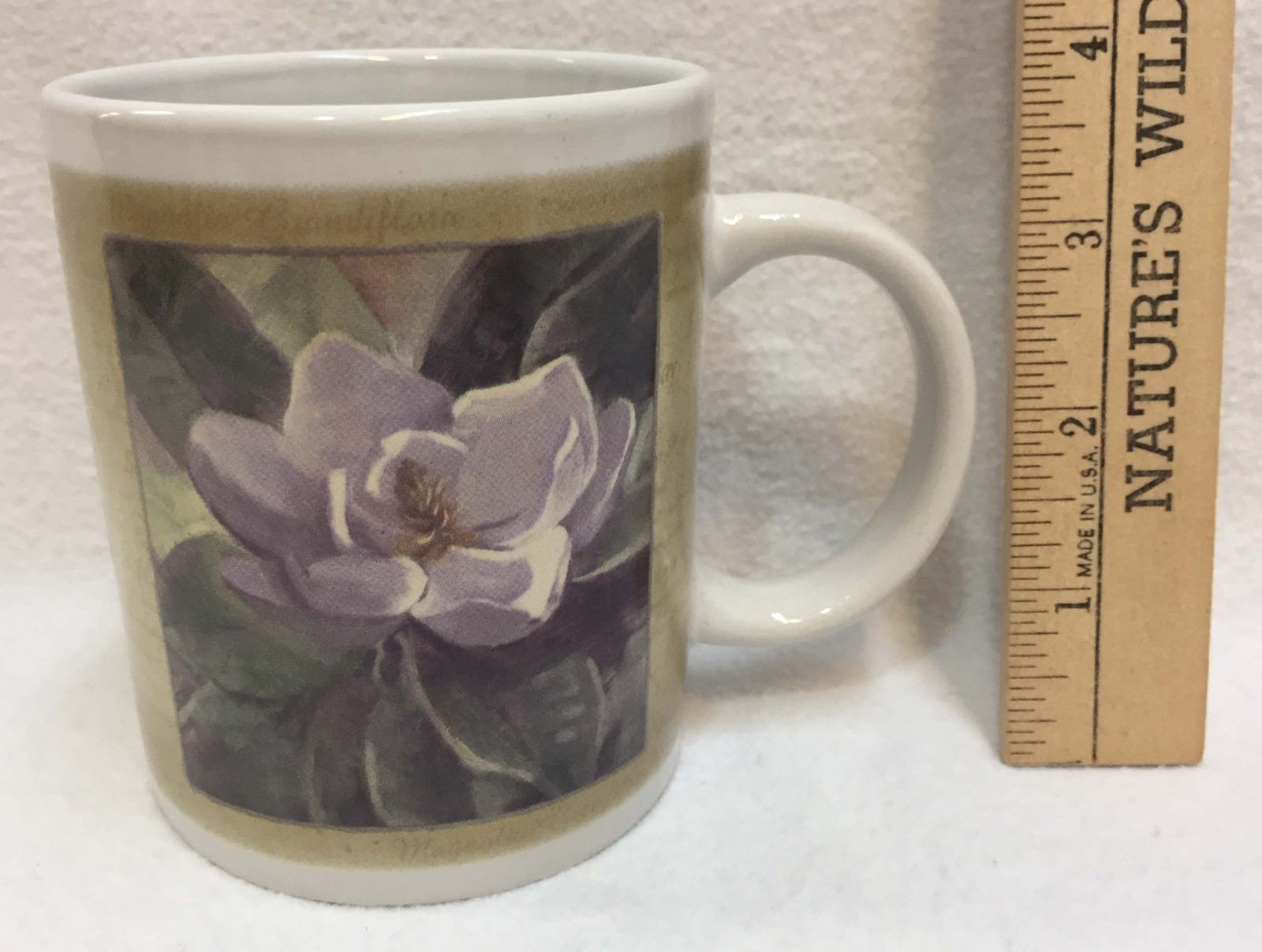 Blue Floral Arrangement In Basket Roses Magnolias Eucalyptus Bow w/ Coffee Cup
