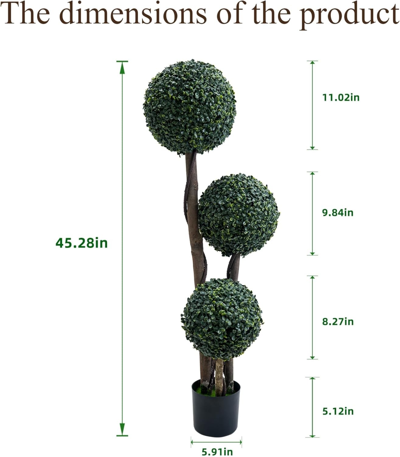 45” Milan Grass Ball Topiary Tree Artificial Outdoor Fake Greenery with Pot