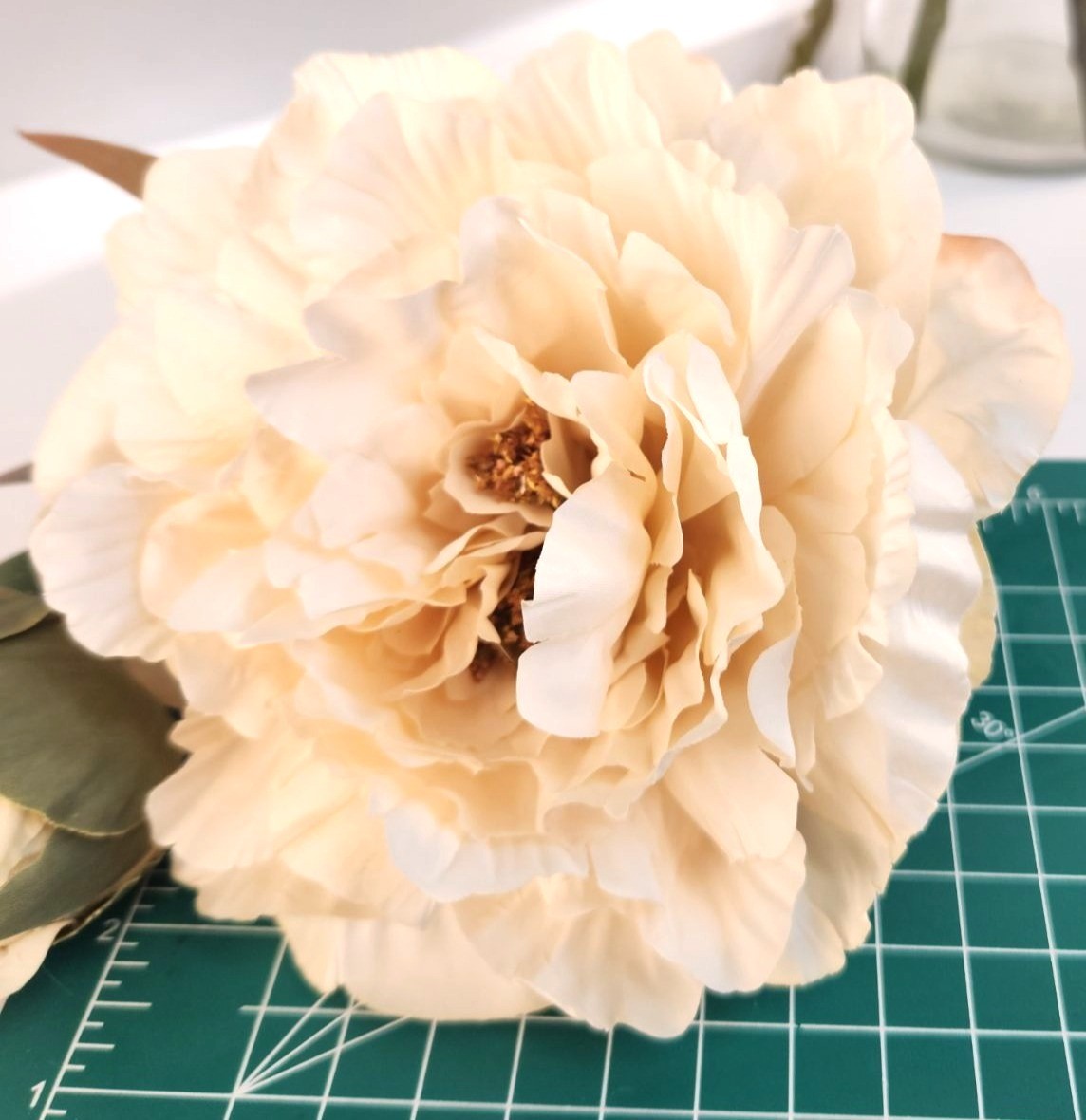 Cream Artificial Peony Stem 18 Inch Faux Peony Flower Stem Wedding Bouquet Flora