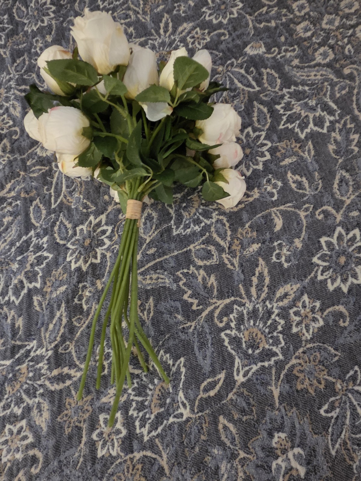 Faux White Rose Bouquet with Blush Pink Accents Wedding Floral Arrangement