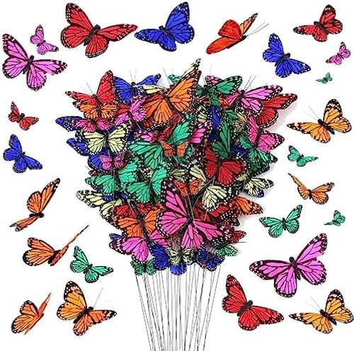 Lyrow 72 Pcs Monarch Butterfly Decorations 4 Size Artificial Feather Butterfl…