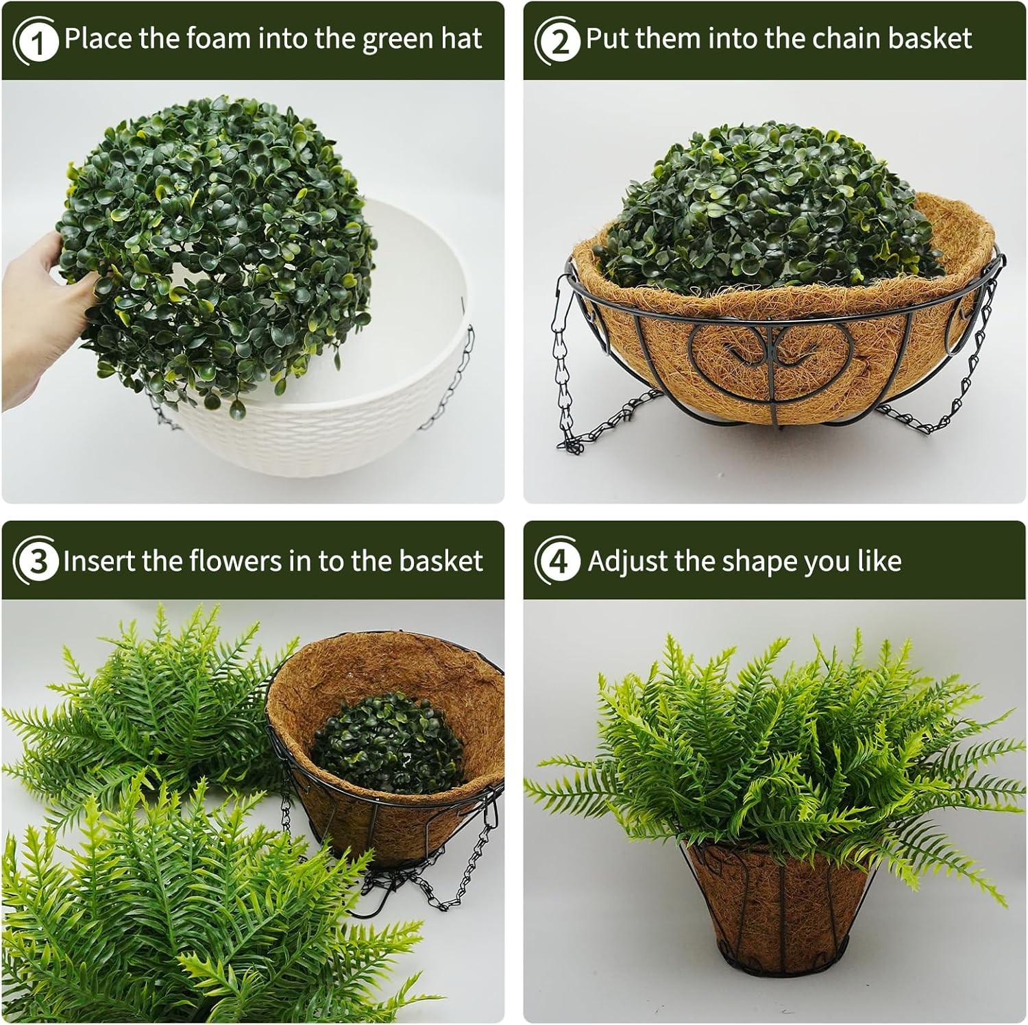 2-Pack Artificial Outdoor Hanging Fern Faux with Basket, Decoration for Garden