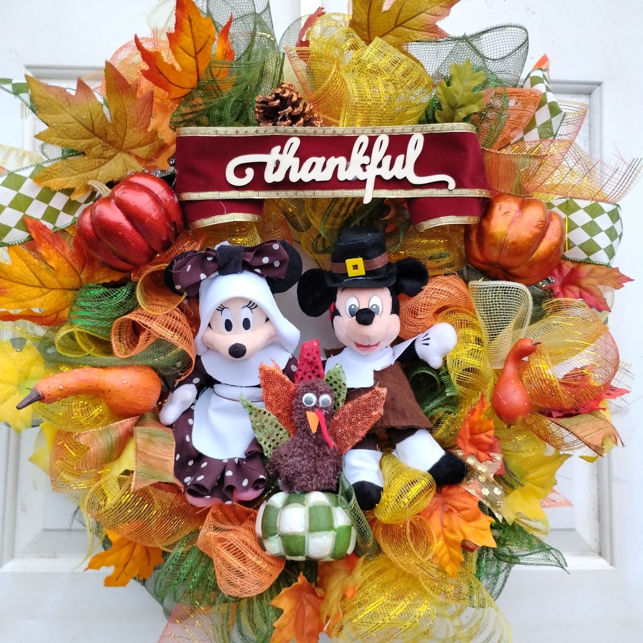 Mickey and Minnie Fall Thanksgiving Wreath X- Large 30″ Pilgrim Front Door Decor