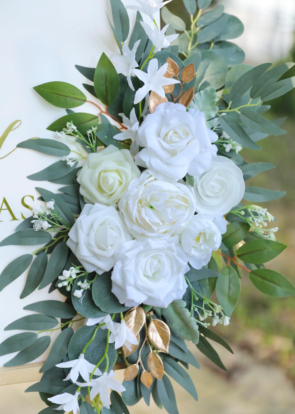 2 PCS White Gold Artificial Wedding Arch Flower Swags for Welcome Signs