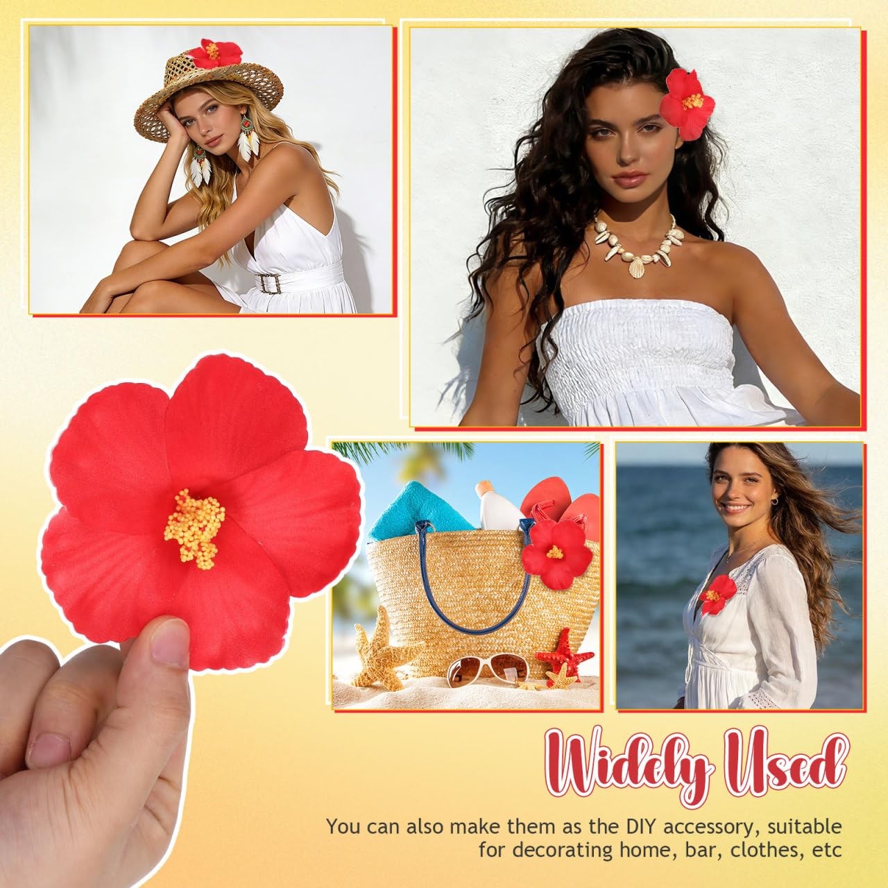 10 Pieces Artificial Hibiscus Flower Faux Tropical Flowers Red Fake Hibiscus …