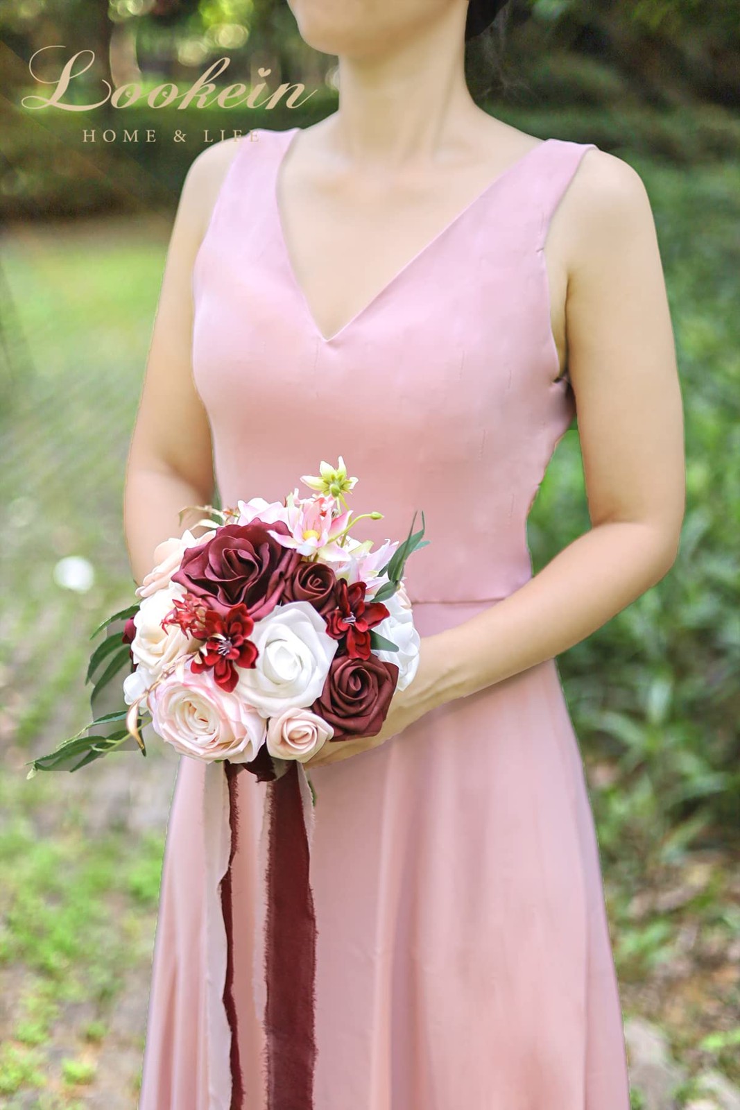 Set of 4 Bridesmaid Bouquet for Wedding 7 Inch Artificial Flowers Bouquet Wed…