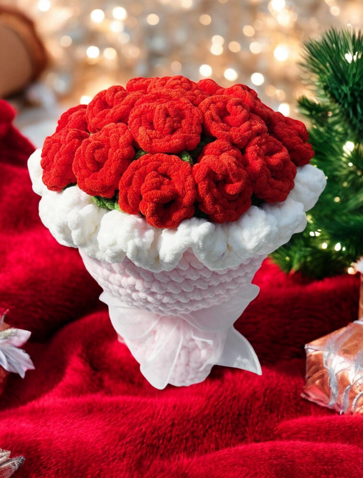 Rose Flowers Bouquet Handmade Crochet. Make With Soft Velvety Yarn.