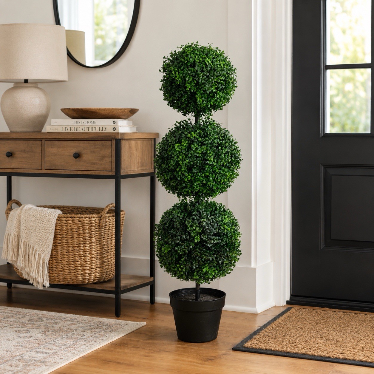 3′ Topiary Boxwood Triple Ball Artificial Tree UV Indoor/Outdoor Home Decor.