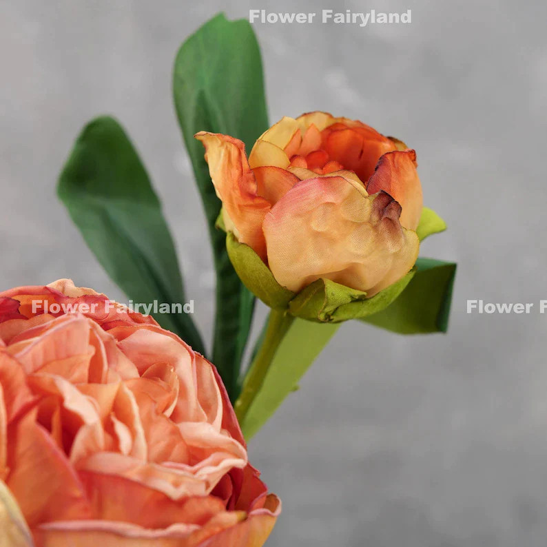 Dried Look Peony with Bud – Orange | Artificial Flower | Home Decoration | Gifts