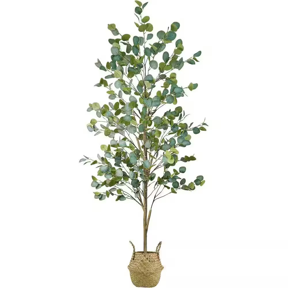 72 in Artificial Eucalyptus Outdoor Fake Floor Plants with Natural Wood Trunk