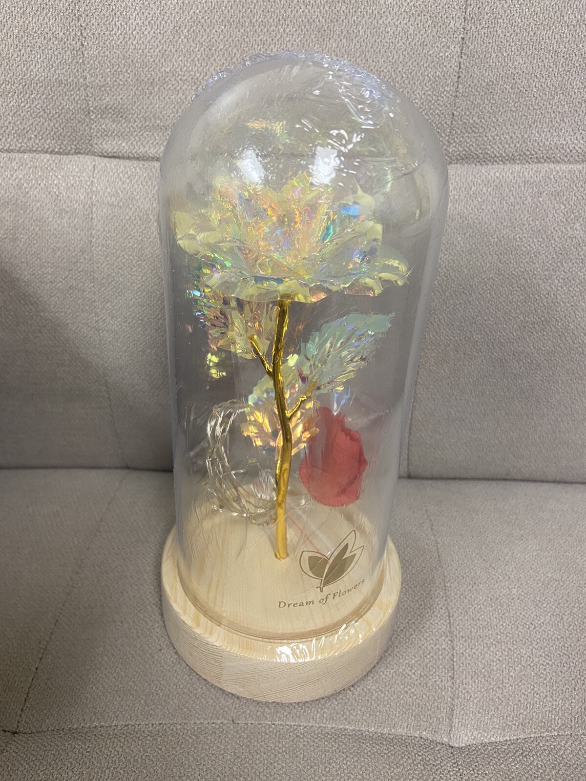 DREAM OF FLOWERS Gold Artificial Rose LED in Box LOVE Valentine