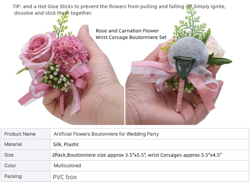 Rose White Flower Corsage and Boutonniere Set 2,Handmade Silk Flower Corsage …