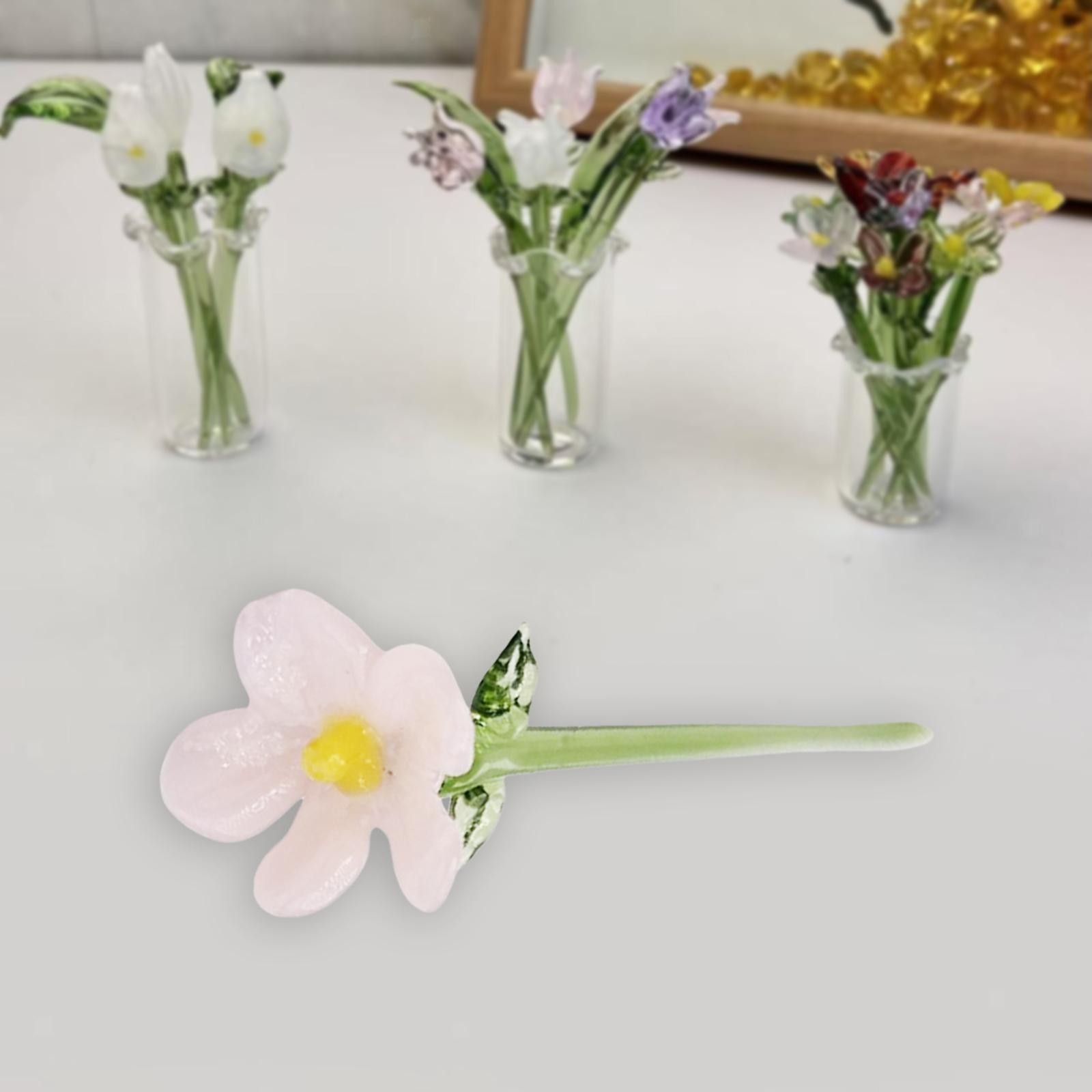 Miniature Hand-Blown Glass Flower Bouquet in Tiny Clear Vase