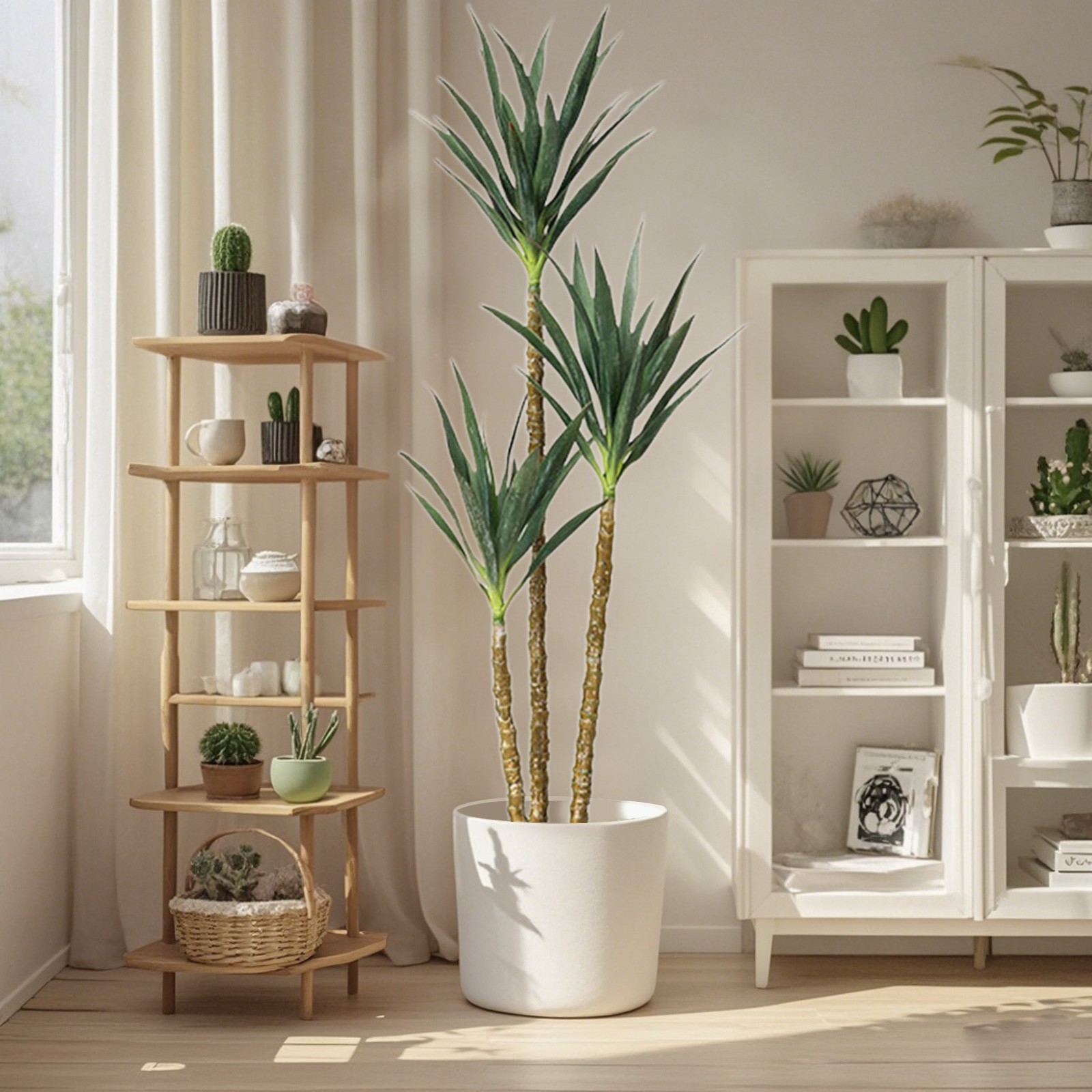Artificial Tree 5.25ft Tall Faux Agave Plant In Pot With 3 Trunks For Home Decor