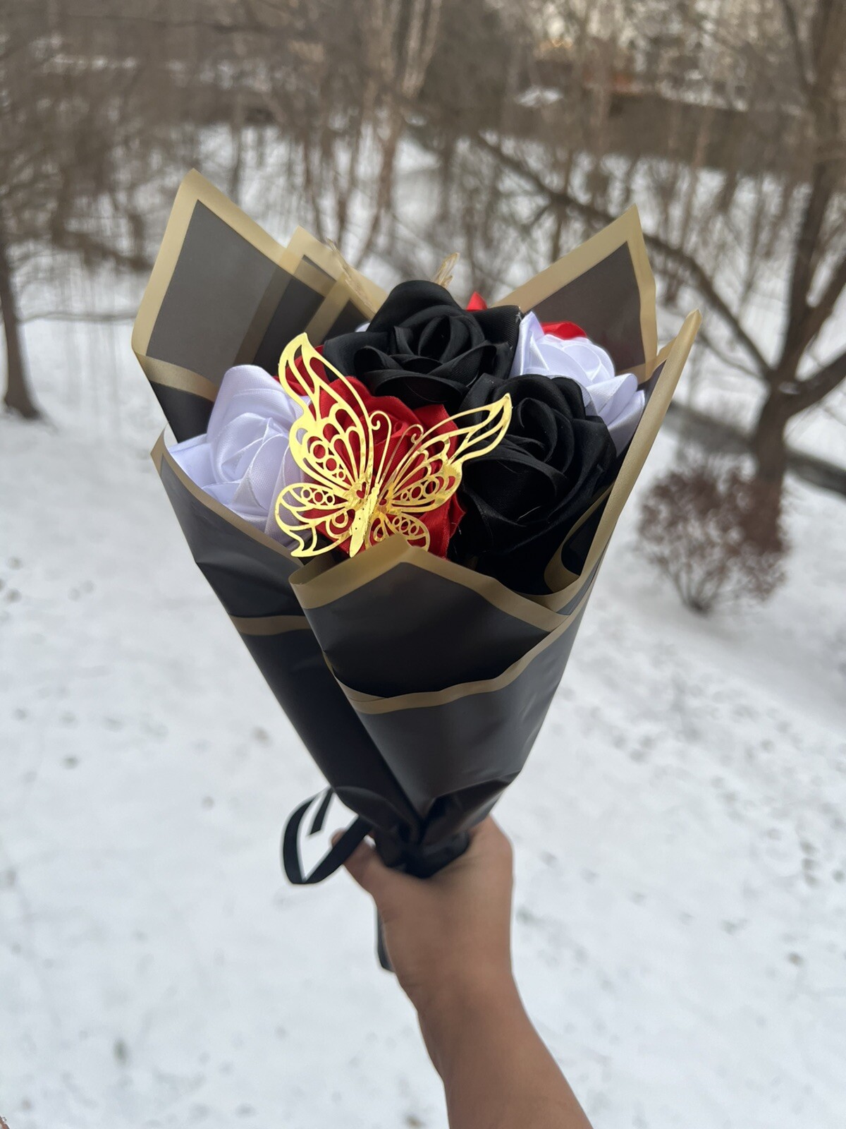 Black, White,and Red Handmade Flower Bouquet