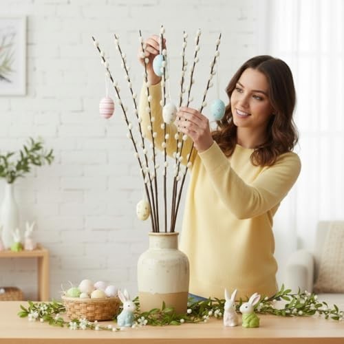 30 Stems 31.5″ Artificial Pussy Willow Branches – Faux Snow Flower Stems for Hom